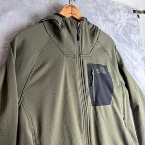 The North Face Jacket Borod Hooded Fleece Mens Large Olive Green Grid Hiking Zip